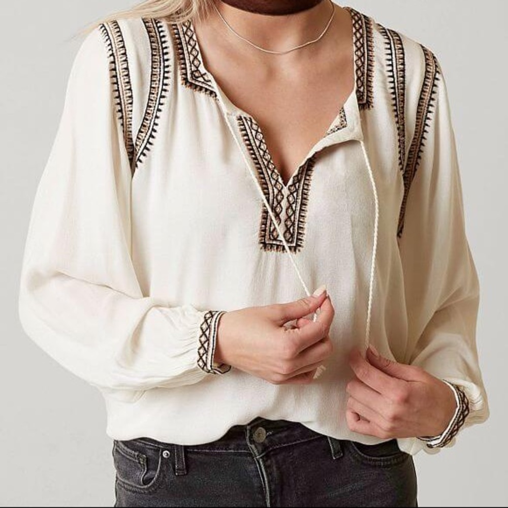 Lucky Brand Embroidered Peasant Top Cream